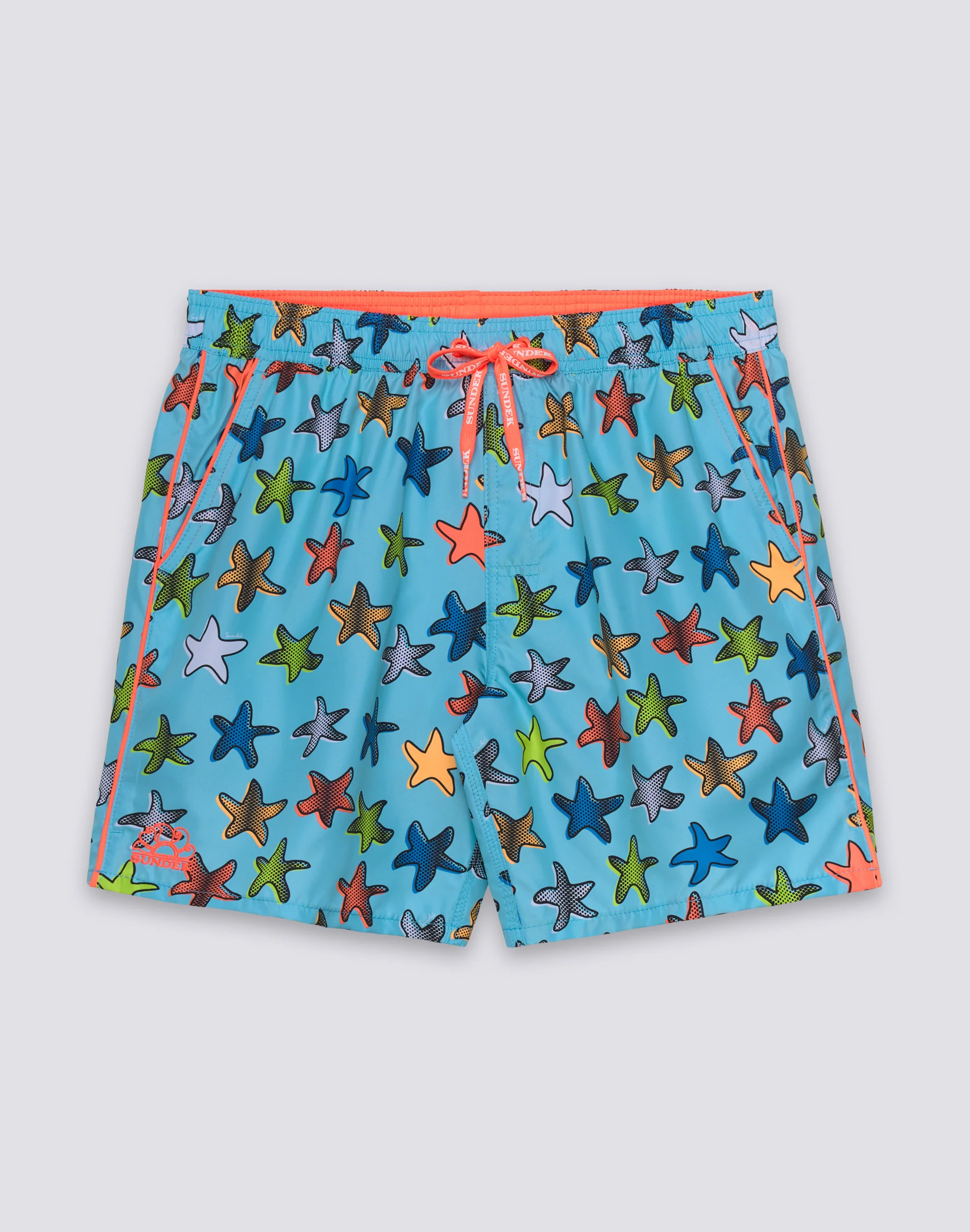 COSTUME DA BAGNO UOMO LUNGHEZZA MEDIA VITA ELASTICATA STAMPA HAPPY STAR IN POLIESTERE RICICLATO REPREVE® - Image 4