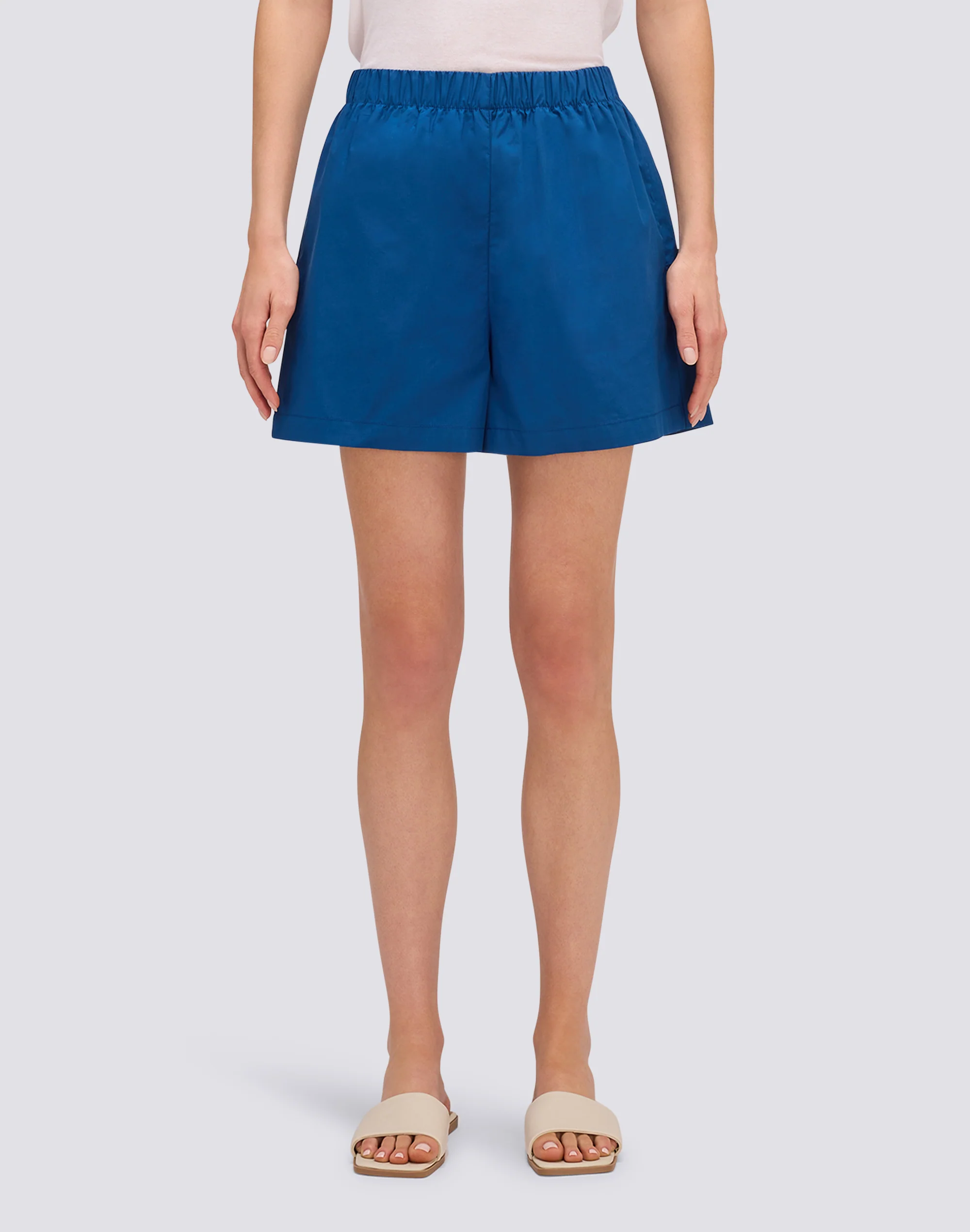 SHORTS DONNA A VITA ELASTICATA IN POPELINE DI COTONE