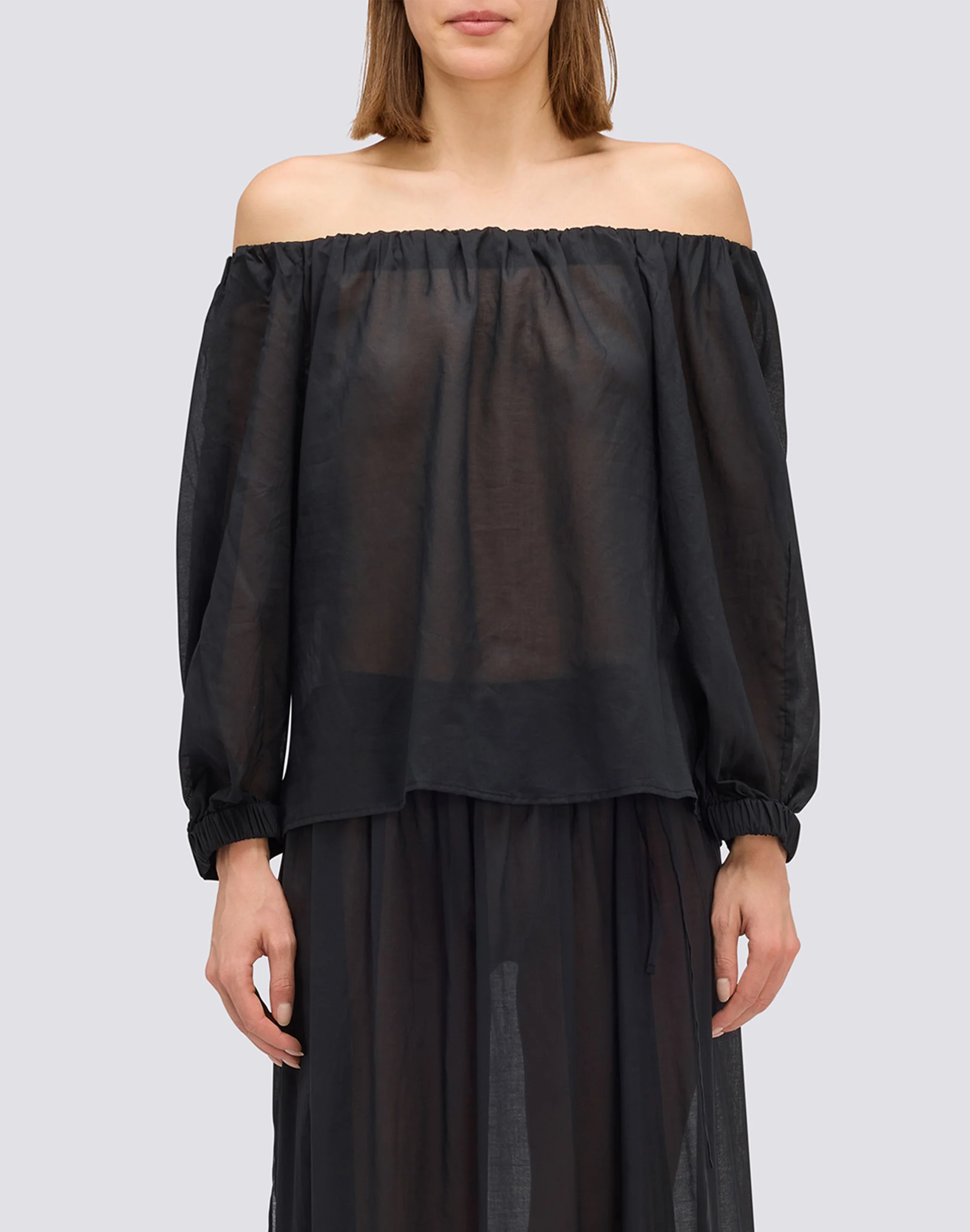 BLUSA IN VOILE DI COTONE CON SCOLLO A BARCA