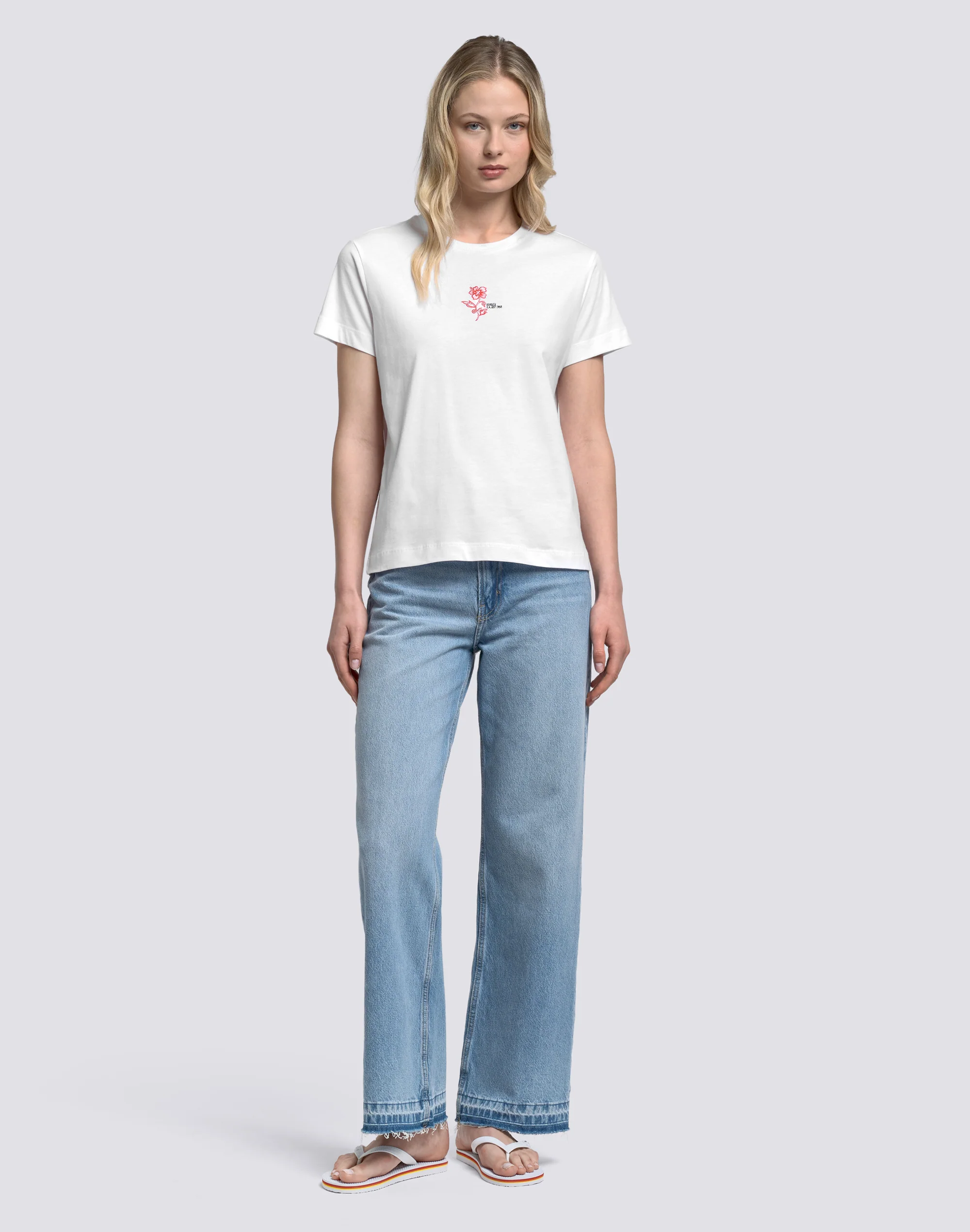 T-SHIRT DONNA CON IBISCO RICAMATO E STAMPATO - Image 3