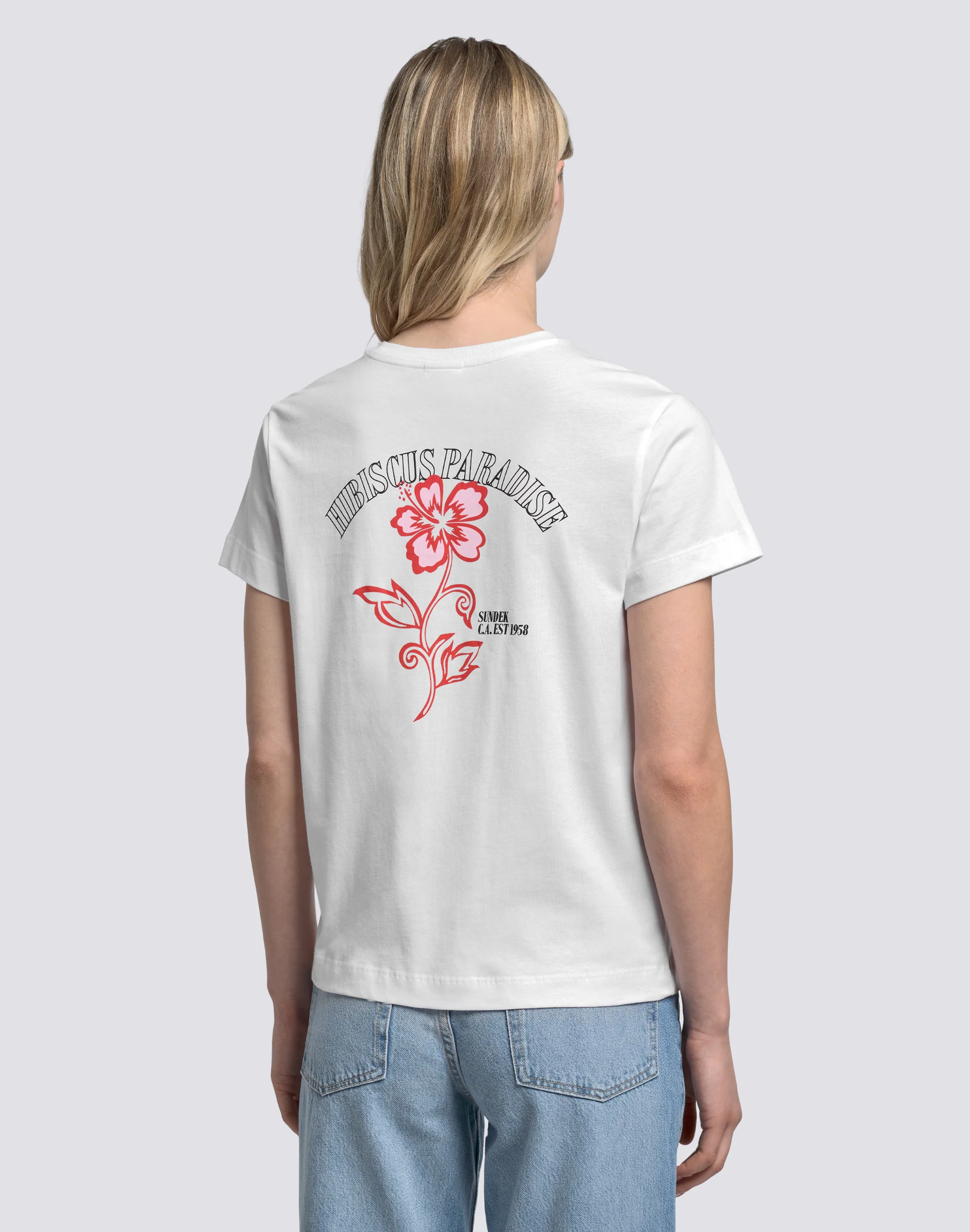 T-SHIRT DONNA CON IBISCO RICAMATO E STAMPATO - Image 4